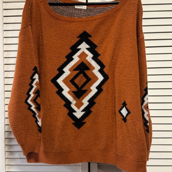 Andthewhy Sweaters - Women And The Why Orange Tribal Aztec Wide Neck Western Rodeo Sweater Size M/L